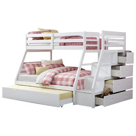 Twin Over Full Bunkbed W/Trundle & Storage Ladder